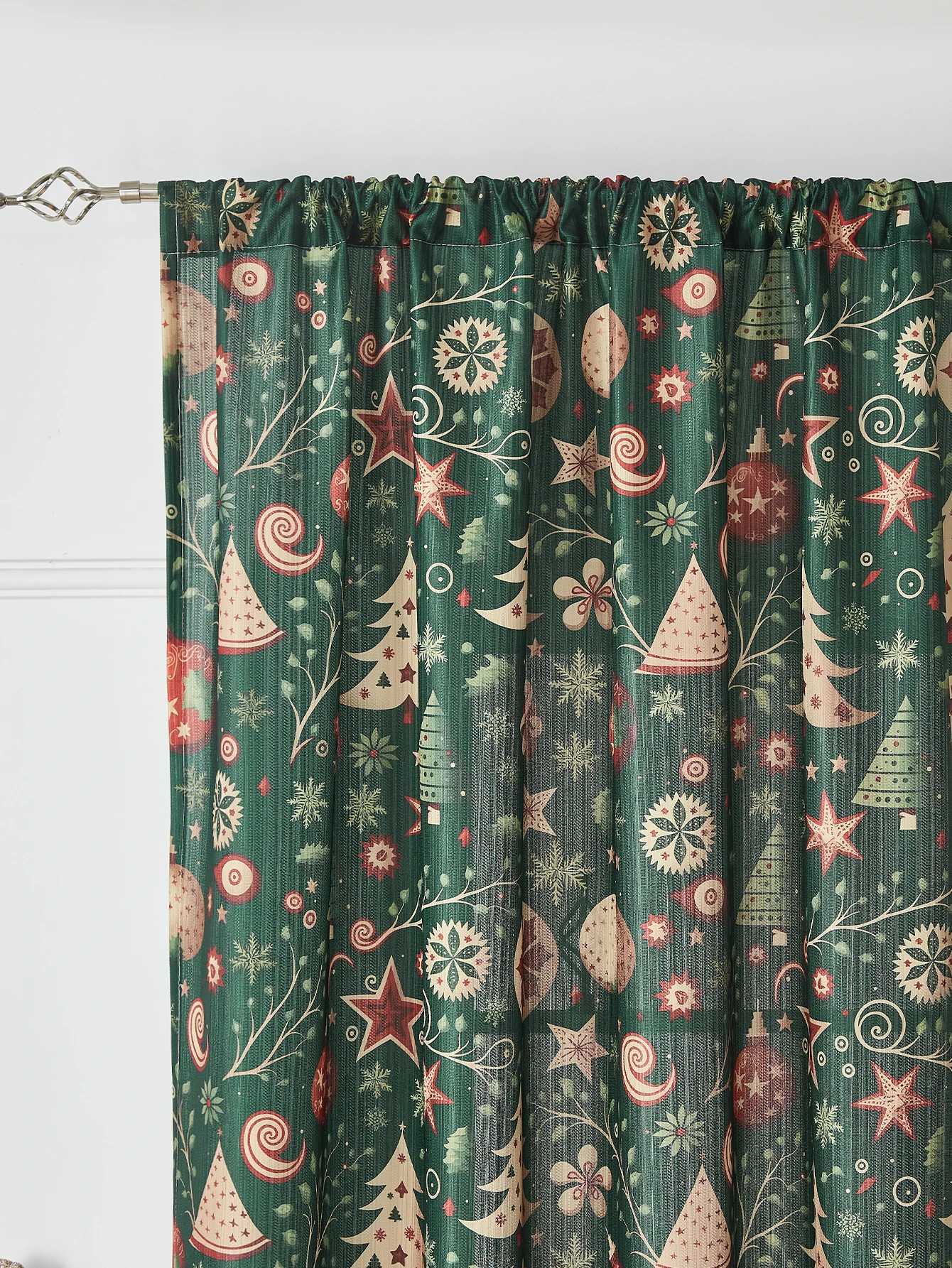 Curtain Christmas Green Christmas tree gifts curtains holiday party atmosphere curtains living room bedroom pole curtains Y251126