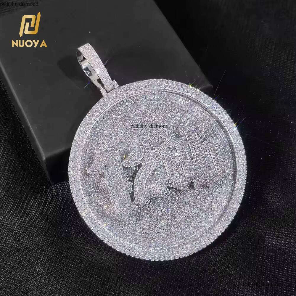 Ice out VVS Moissanite Noah Round Fine Jewelry Sier Plated Rotating Letter Iced Pendant Gift