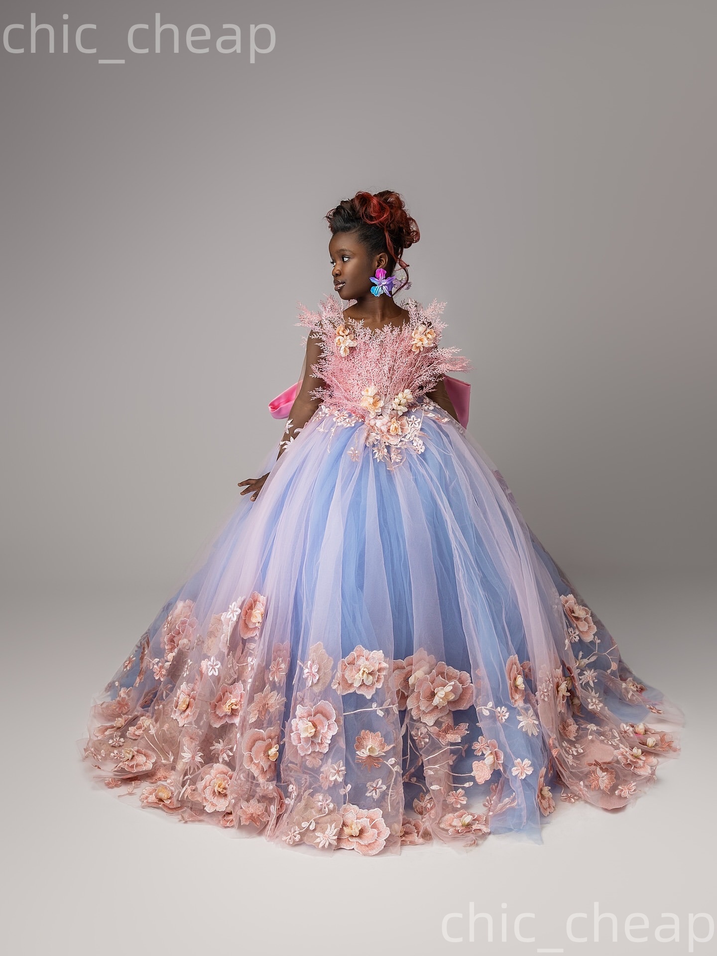 2026 Light Sky Blue Ball Gown Flower Girl Dresses Tulle Flowers Floral Lace Little Girl Christmas Peageant Birthday Christening Tutu Dress Gowns ZJ427