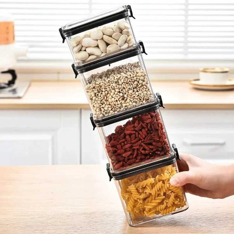 High Quty Sealed Jar Food Storage Box Transparent Plastic Kitchen Organizer Multigrain Tank Stackable Dried Sealed Storage Y251126