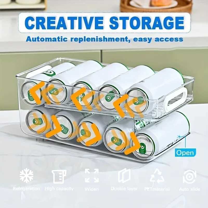 1/2Tier Soda Can Dispenser for Refrigerator Stackable Drink Organizer for Fridge Clear Plastic Refrigerator Organizer Bins Y251126