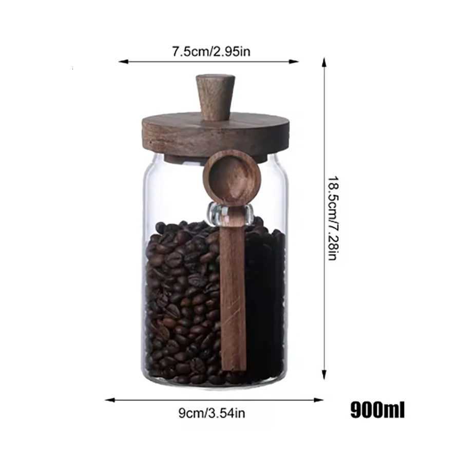 Glass Food Storage Containers with Wooden Lids and Scoop Glass Sealed Jar Airtight Food Storage Jar for Sugar Coffee Bean Candy Y251126