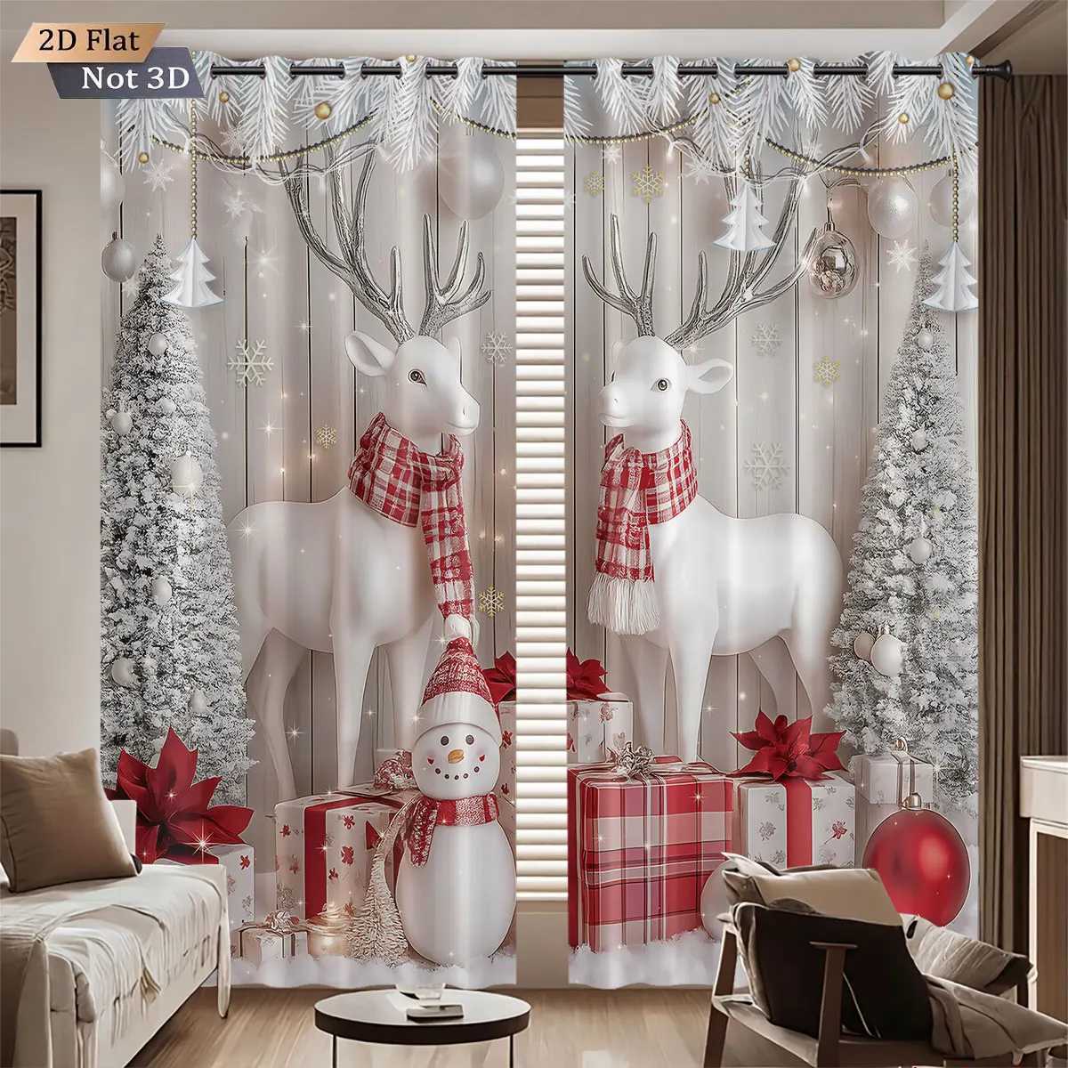 Curtain Christmas 2 Merry Christmas reindeer snowman print blackout curtains multiple sizes bedroom insulation holiday decoration machine washable Y25