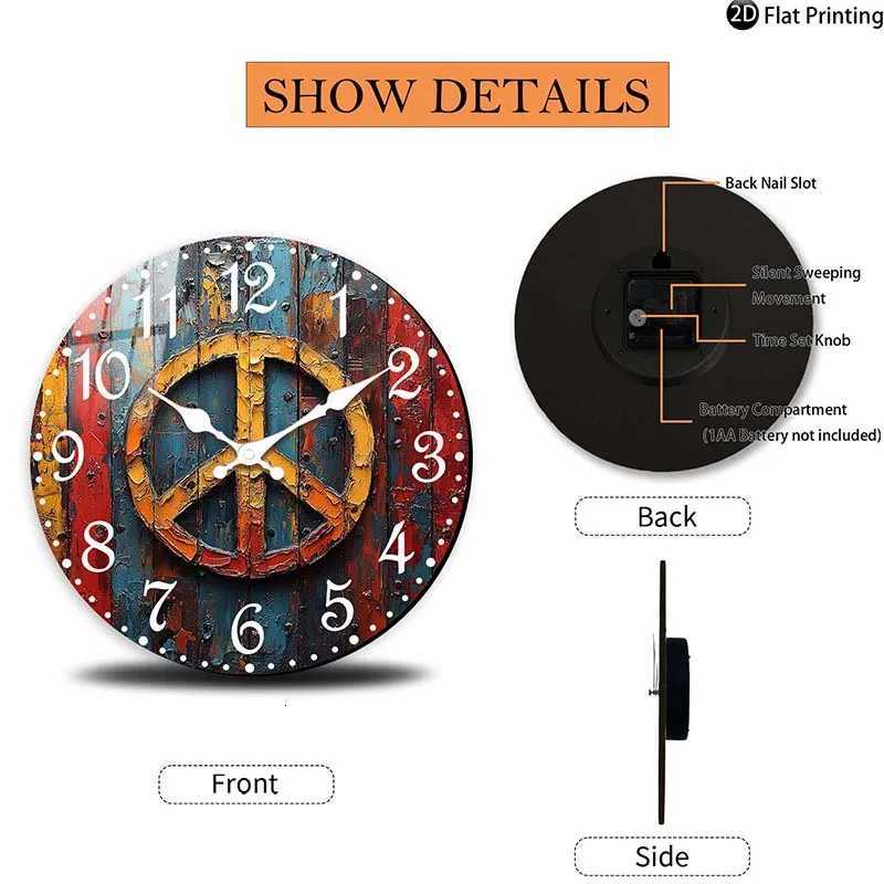 Wooden Silent Wall Clock Abstract peace symbol art Quartz Analog Clock FarmhouseOffice Idea Christmas Halloween C251126