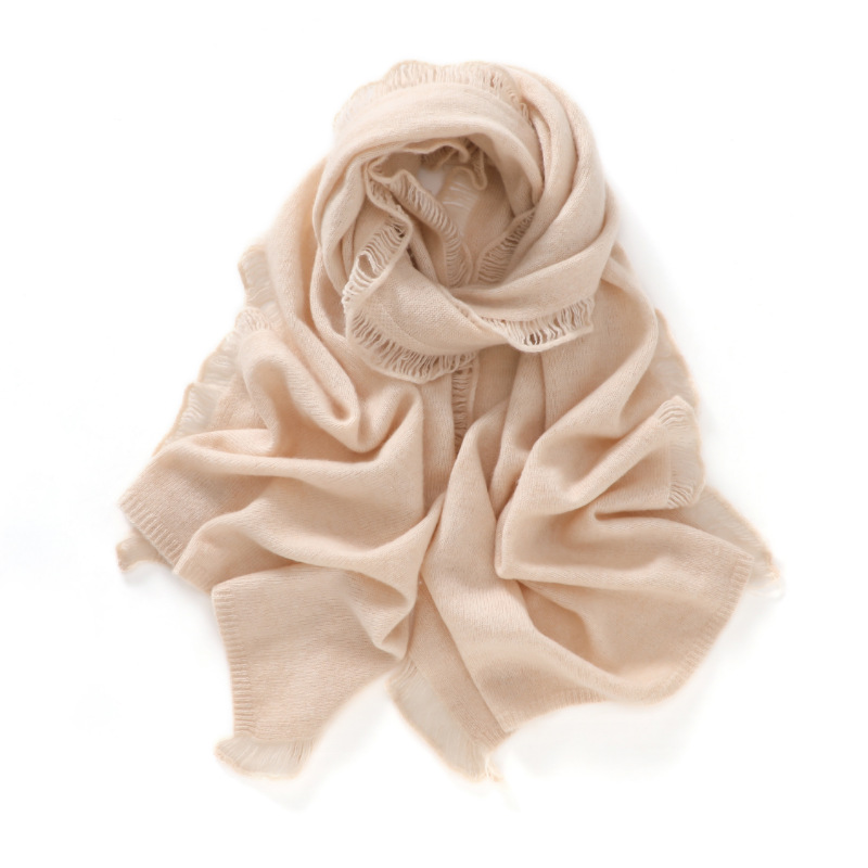 K524 Cashmere scarf for women autumn and winter Korean style tassel solid color versatile warm neck scarf wool knitted large shawl