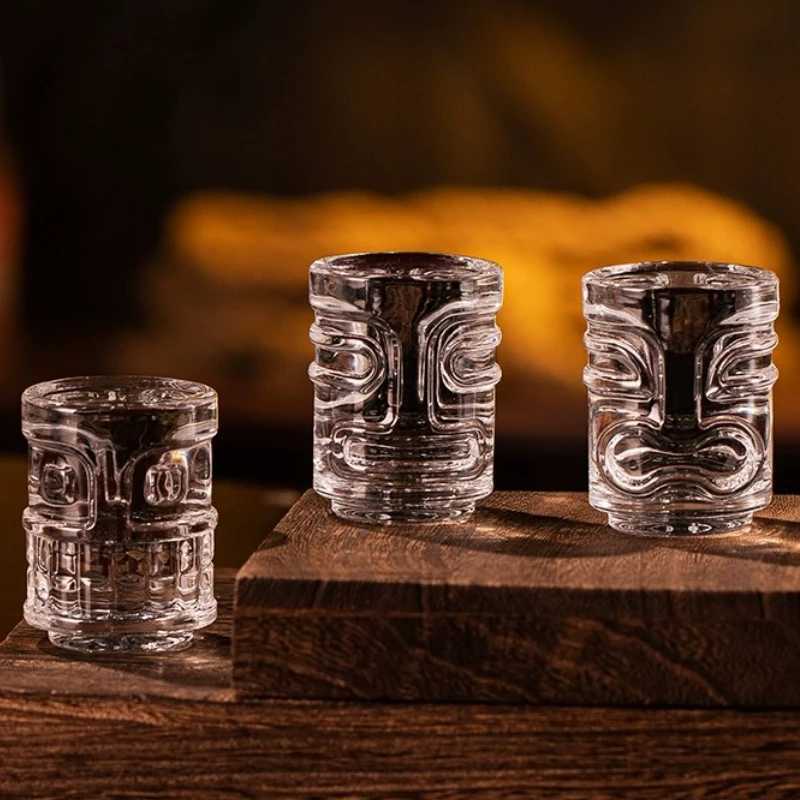 Creative Mini Tiki Glass Cup Shot Glasses Stacking Cups Cocktail Glass Tiki Cup Set With 6 Holes Tray Tiki Bar Accessories C251126