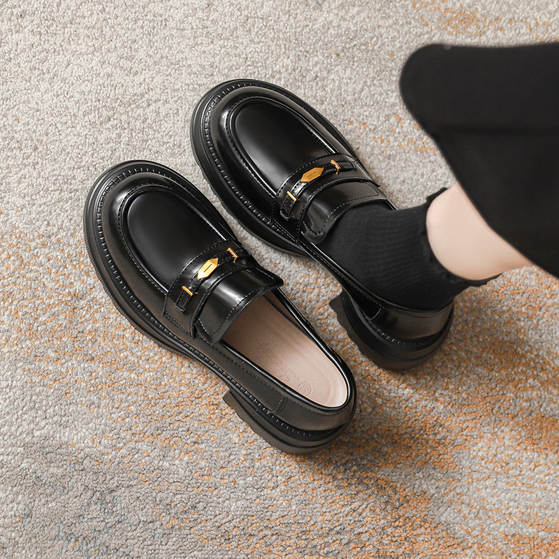 designer women new outdoor black shoes casual and fashionable leather thick-soled versatile shoes black