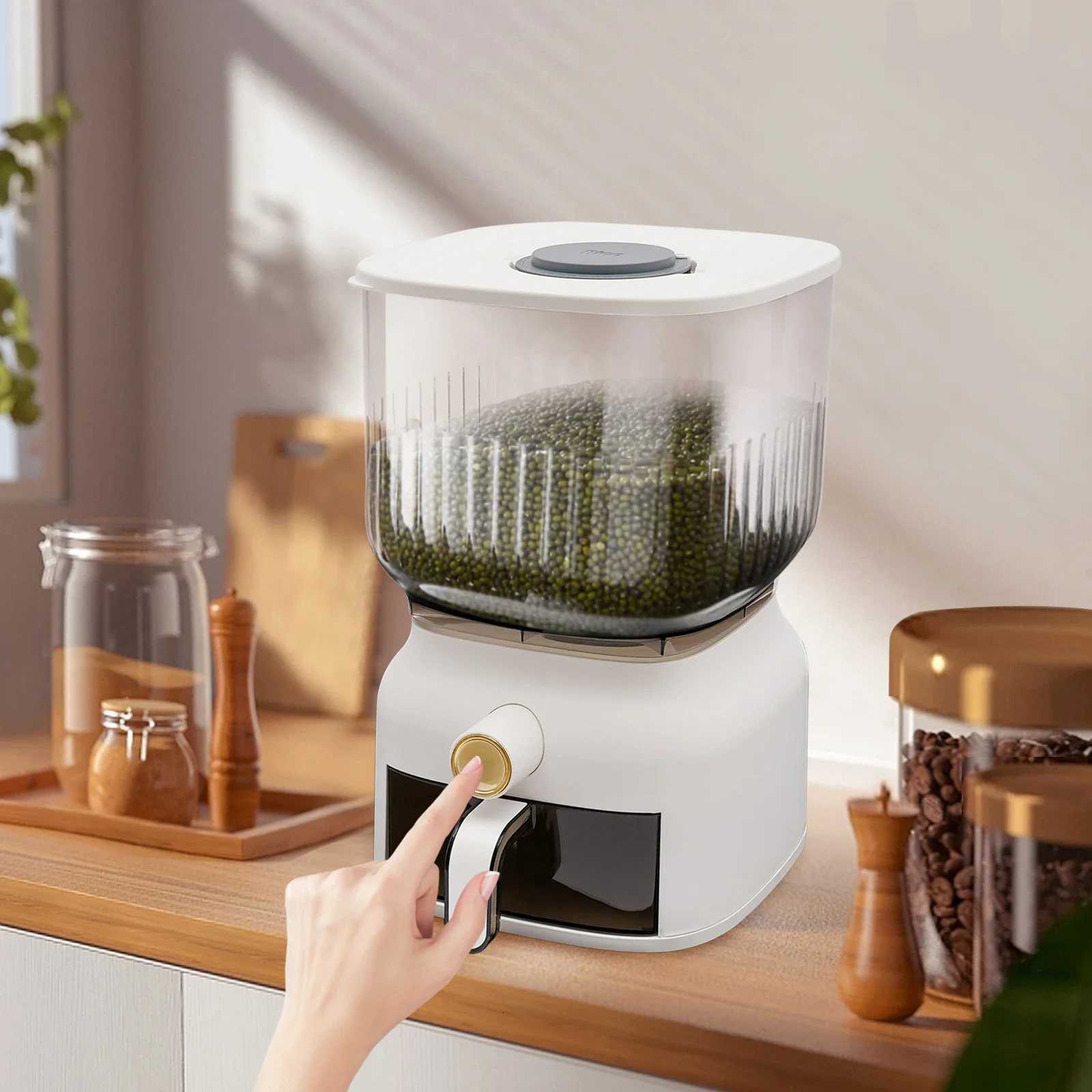 22Lbs Rice DispenserLarge Sealed Grain Storage Container with Rice Cup Food Dispenser Kitchen Organizer for Rice Beans Grains Y251126