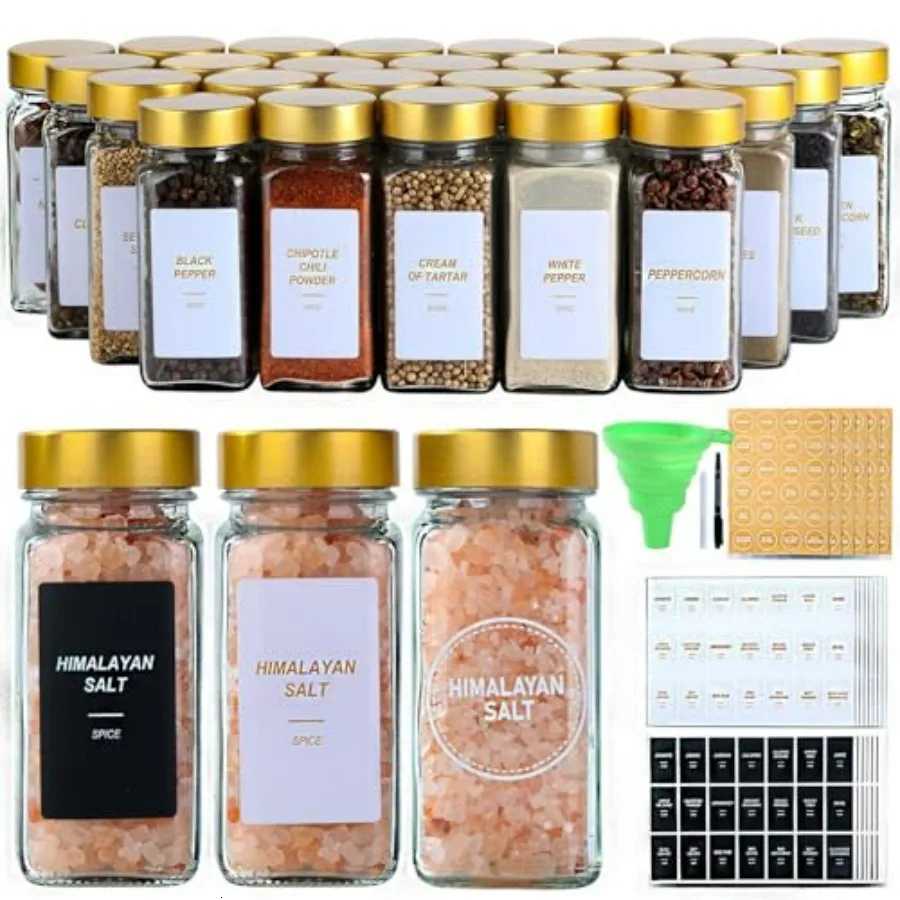 Glass Spice Jars with Label 24Pcs Spice Jars with Shaker Lids-4 oz Gold Spice Seasoning Jars Bottles Containers Set for Spice R Y251126