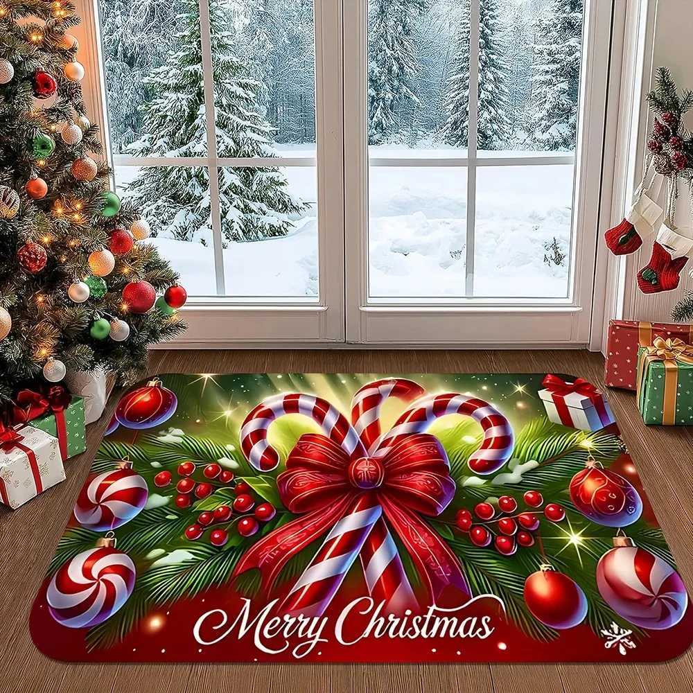 1pc Merry Christmas Candy Cane Welcome Mat - Indoor Outdoor Winter Door Mat for Front Rear EntryM251126