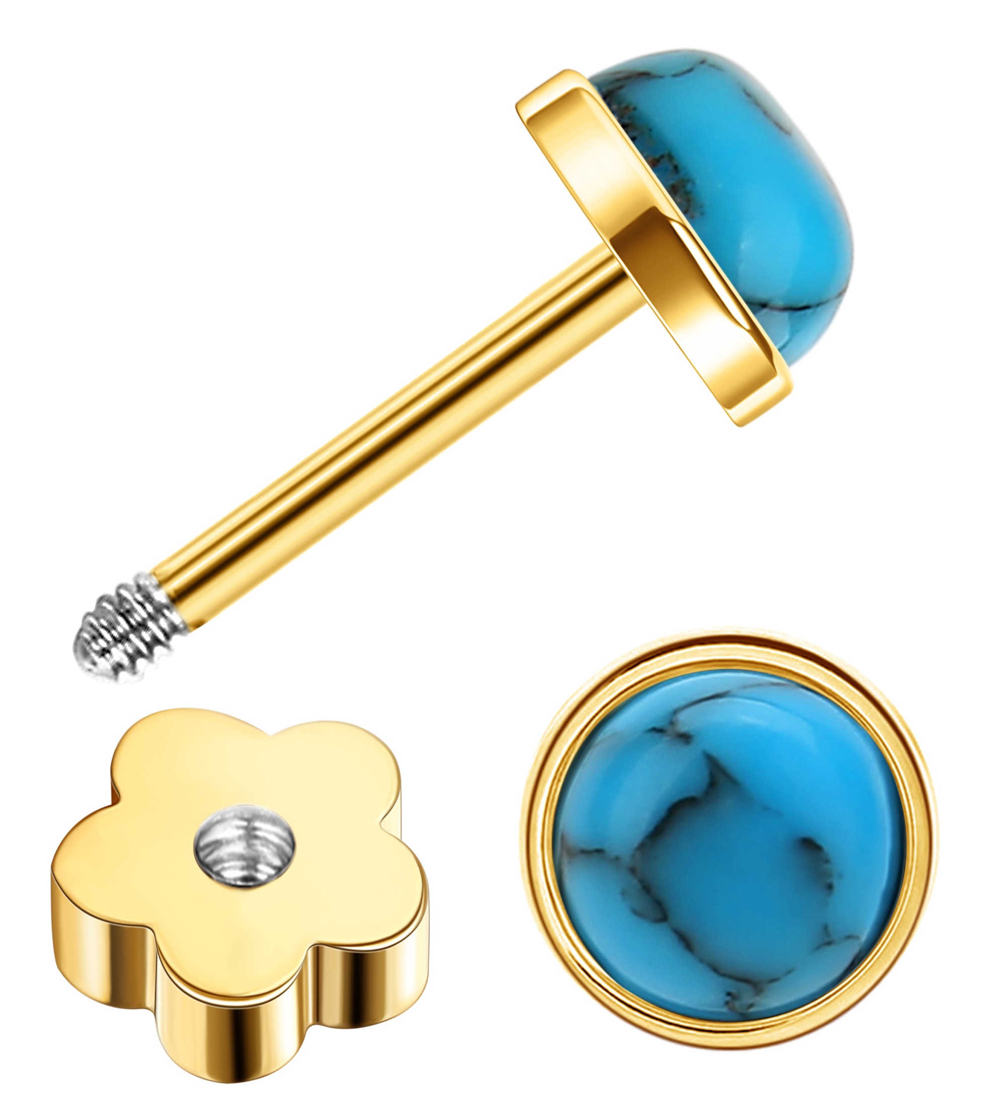 TUPMI Handmade Turquoise Stud Earrings for Sensitive Skin Hypoallergenic Women Flat Back Nap Earrings Studs 20G Screw Back Cartilage Stud Earrings Sil