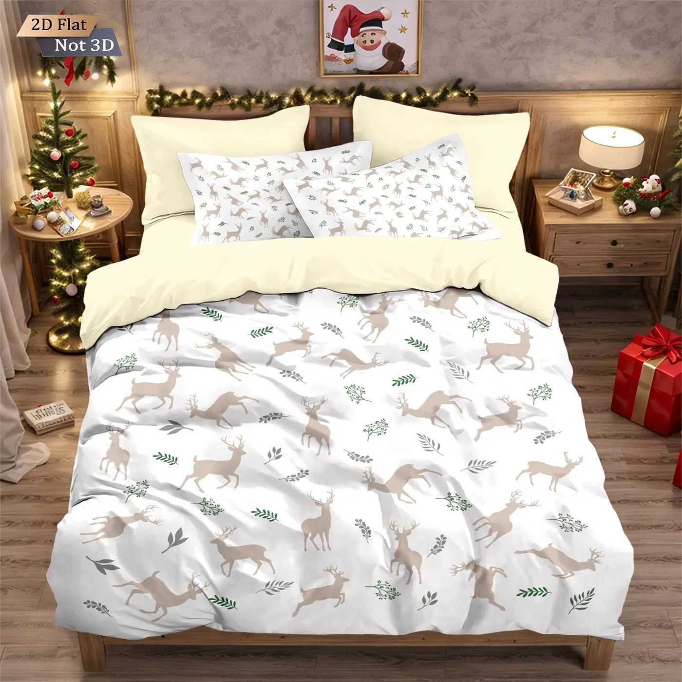 Christmas 3pcs minimalist reindeer print coreless duvet cover set comfortable bedroom dormitory bedding holiday decoration multiple sizes Y251126