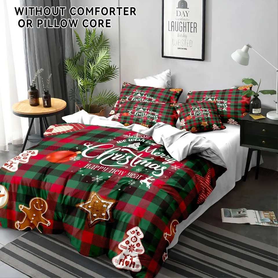 Christmas 3pcs Bedding Set Marry Christmas Print Cozy Duvet Cover Set King Queen Twin Single Size New Year Christmas Gift Bedroom Decor Y251126