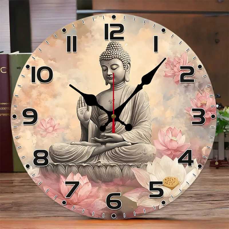 Serene Buddha Wooden Round Silent Hanging Wall Clock Suitable For Living Room Office Study Room Bedroom Home Decoration C251126