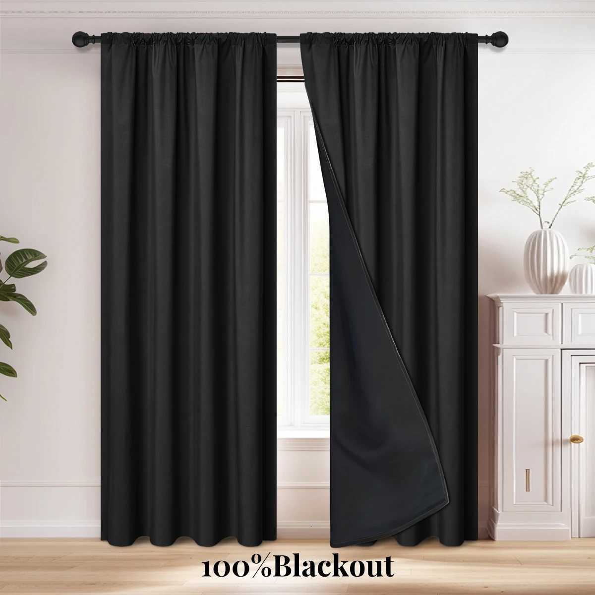 Christmas 1pc 100 Blackout Curtain with Rod Pocket Curtains for Living Room Bedroom Kitchen Window Curtain Drapes in Living Room Y251126