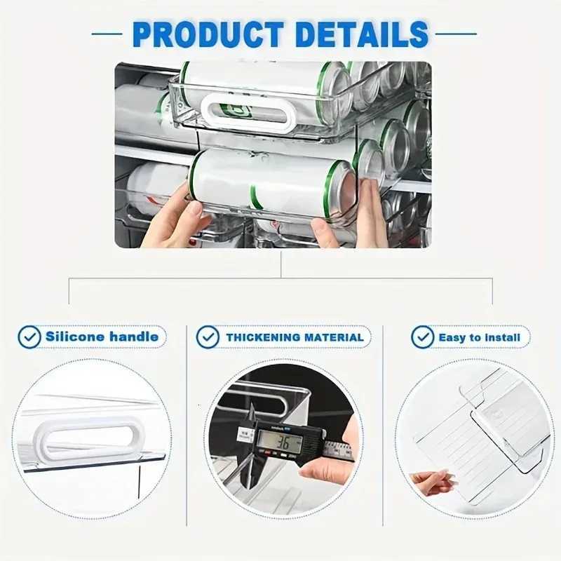 1/2Tier Soda Can Dispenser for Refrigerator Stackable Drink Organizer for Fridge Clear Plastic Refrigerator Organizer Bins Y251126