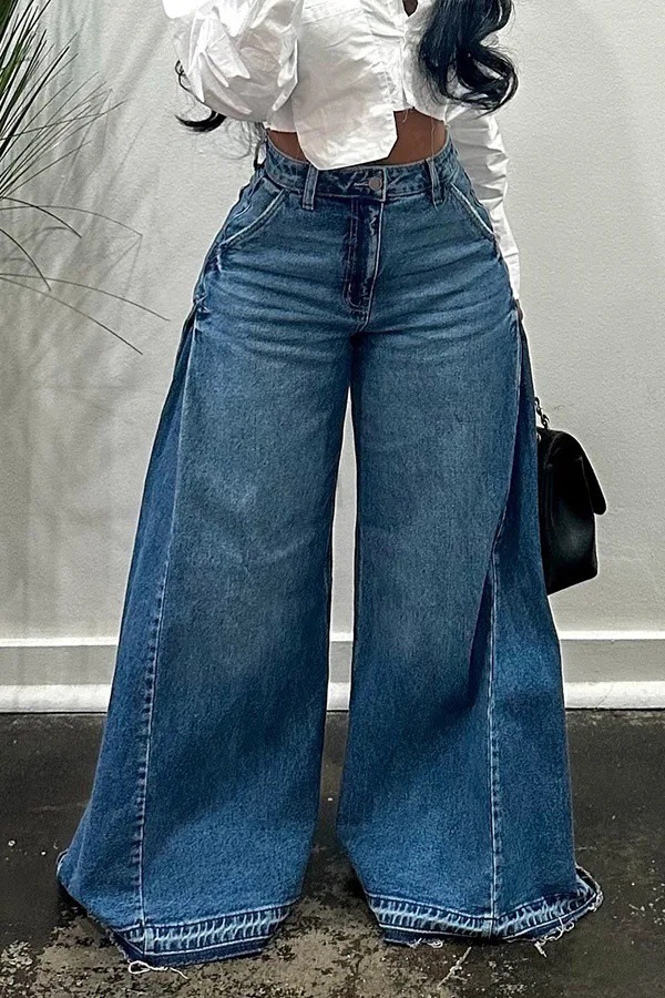 Vintage American Style Wide Leg Jeans Spliced Floor Length Bell Bottom Pants Fringebell-Bottom Pants For Men And Women 250113