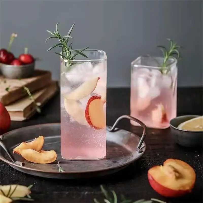 Creative Square Glass Transparent Cold Drink Large Capacity Iced Coffee Milk Tea Drinking Red Wine Beer C251126