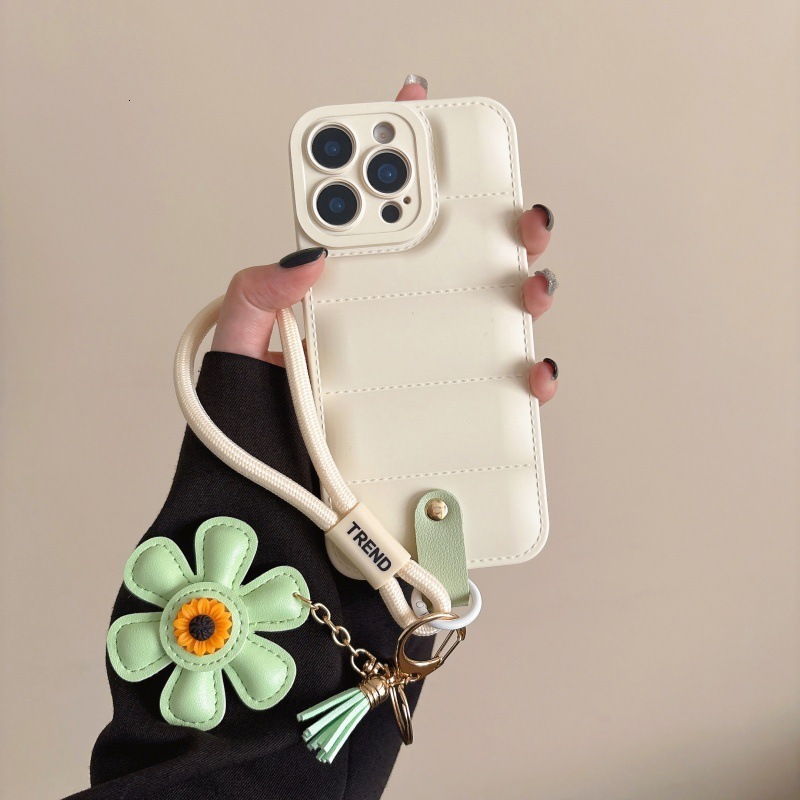 Solid Color Phone Case Compatible with iPhone 17 Pro Max Lanyard Sunflower Protective Case iPhone 16/15 Pro