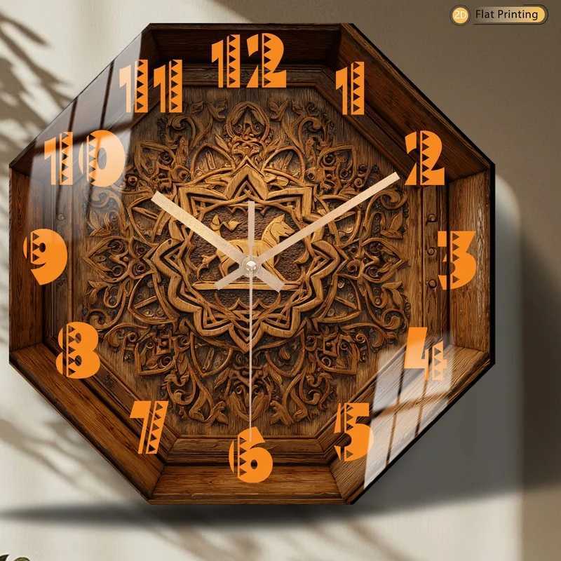 Attractive Premium Intricate Octagon Wooden Carved Deer Wall Clock for Office Farmhouse Valentines Day Halloween Easter Gifts C251126