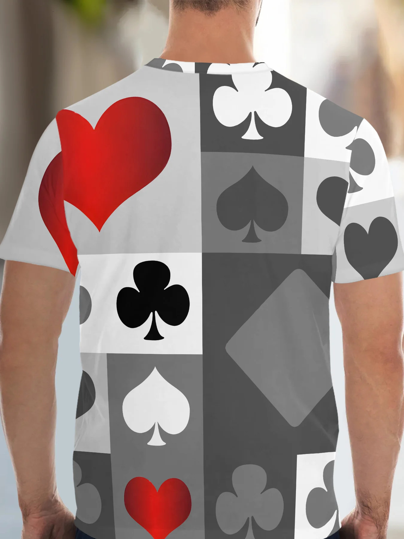 Mens Poker Card Symbol Printed Casual Clothing - Lightweight Polyester T-shirt and Shorts Set Crew Neck Opaque Knitted Fabric 250423