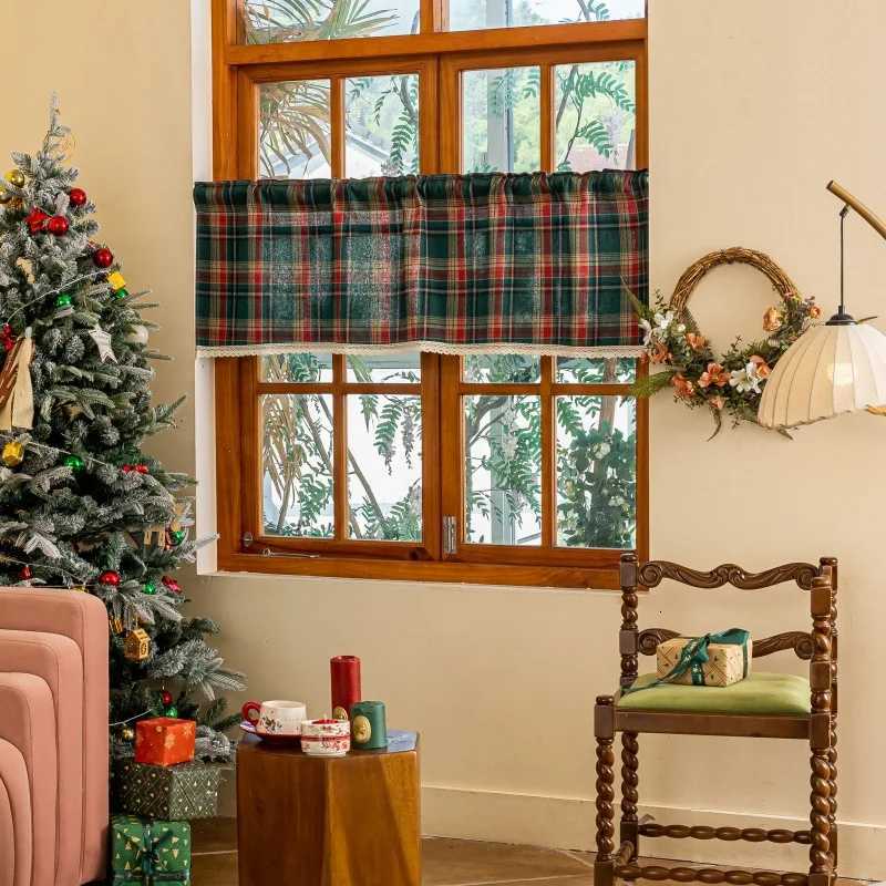 Christmas Christmas Plaid Curtains Scottish Tartan Xmas Decorative Window Curtain Farmhouse Semi-blackout Drapes for Kitchen Living Room Y251126