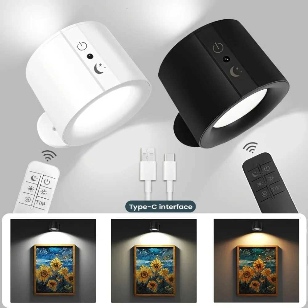 Modern Magnetic LED Wall Lamp Rechargeable 360 Rotation Wireless Remote Control Spotlight For Bedroom Living room decoration M251126