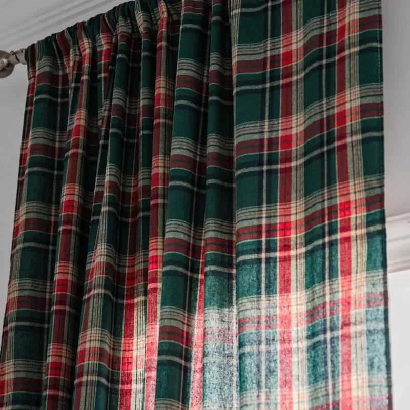 Curtain Christmas Semi-Blackout Windows Curtains Christmas Check Plaid Curtains for Bedroom Drapes in Living Room Redgreen Farmhouse Home Decor Y25112