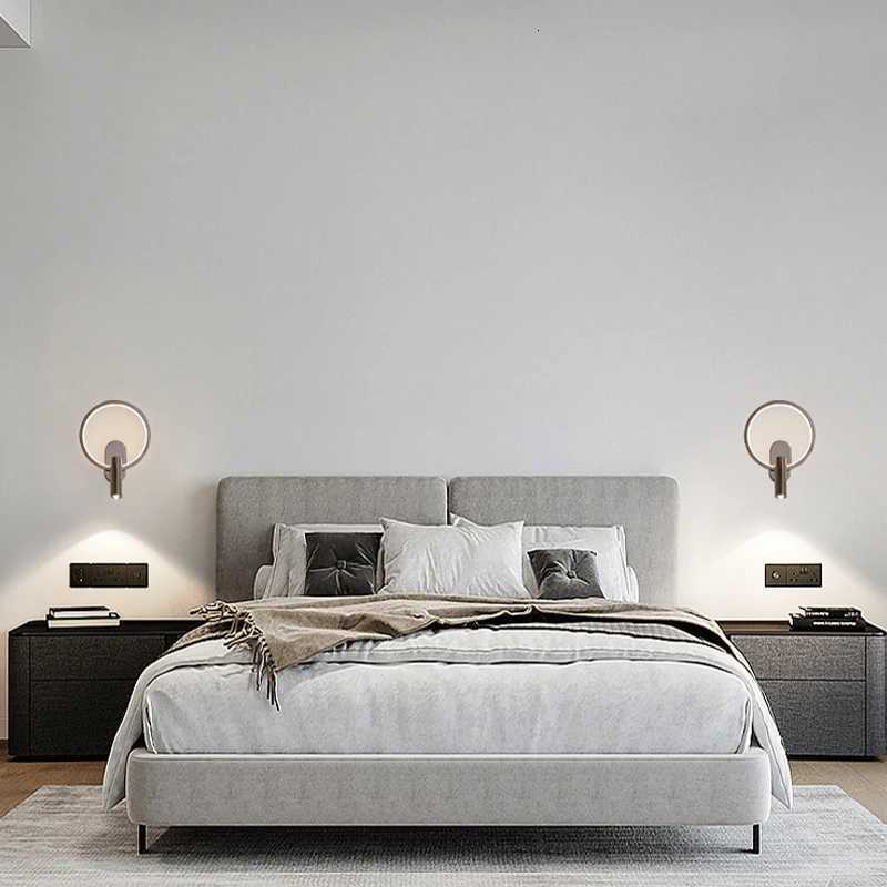 Wall Lamp with Spotlights 2023 New Minimalist Bedroom Bedside Reading Light Rotating Background Indoor Wall Light M251126