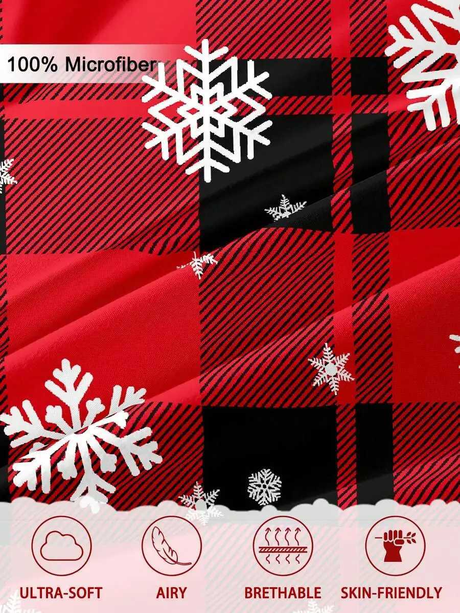 Christmas 3pcs/Set Christmas Red Grid Santa Claus Snowflake Print Duvet Cover Set1 Duvet Cover 2 PillowcaseSoft And Skin-Friendly Y251126