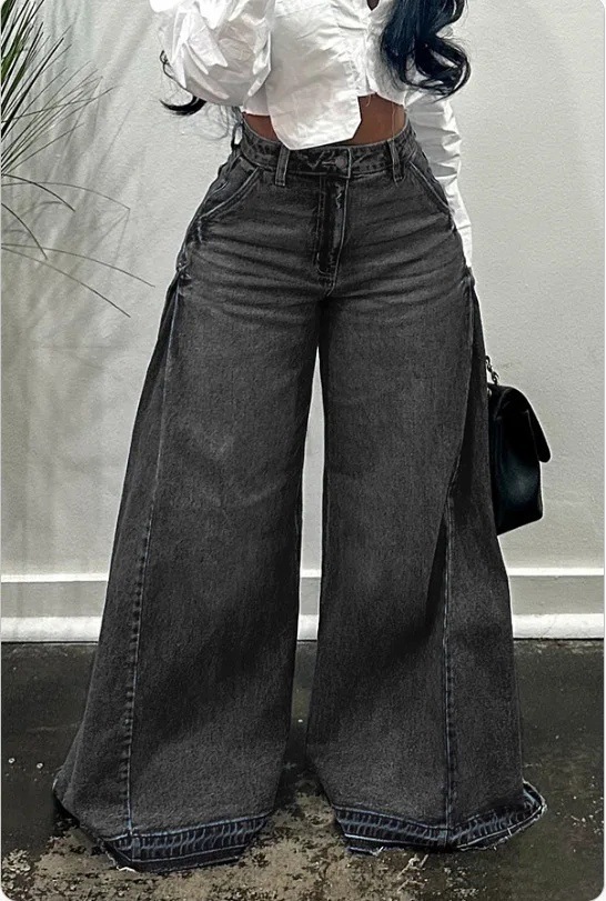 Vintage American Style Wide Leg Jeans Spliced Floor Length Bell Bottom Pants Fringebell-Bottom Pants For Men And Women 250113