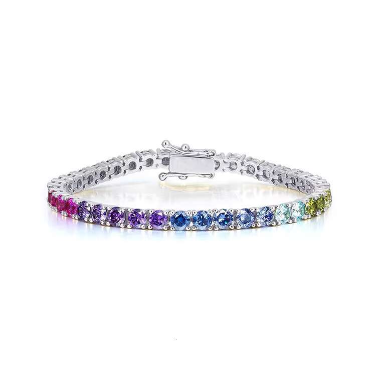 Polychrome Rainbow 3mm-6.5mm High Quality 5A CZ Diamond Real 925 Silver Bracelet Tennis Chain