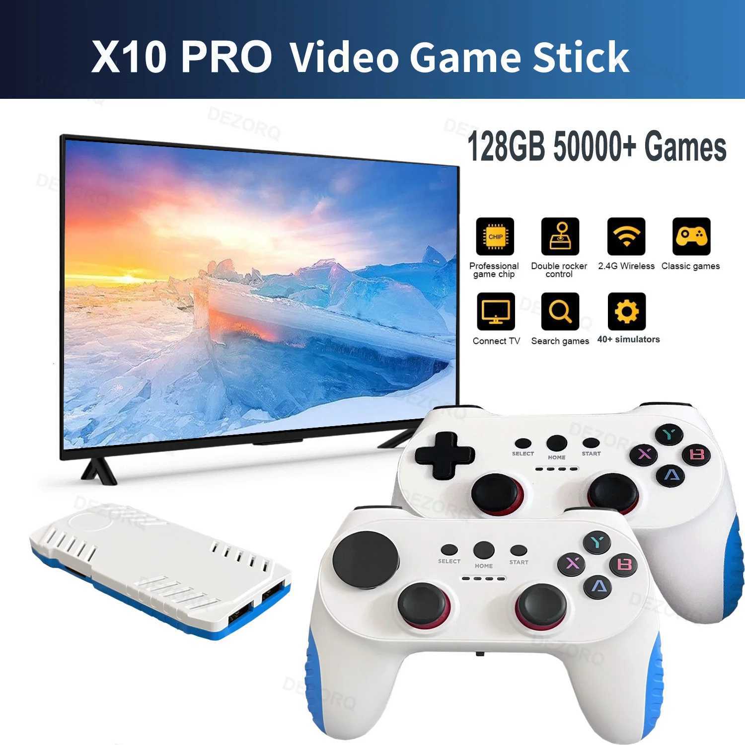 128G X10 PRO GameStick 4K HD TV Video Game Console 3D Games 40Simulators S905 x 3 Retro Games Dual 24G Controller K251107