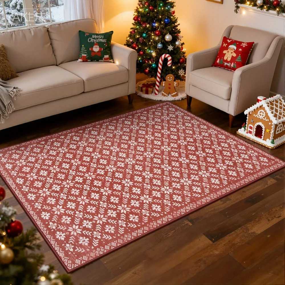 Red Christmas Carpet 3D MERRY CHRISTMAS Rug Snowflake Gift Mat Living Room Home Decoration Festive Floor Mat Rugs for BedroomM251126