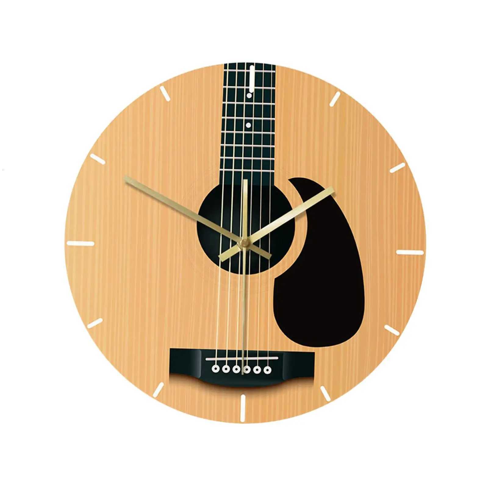 30cm Guitar Wall Clock Music Hanging Instrument Wall Art Home Decor No Ticking for Bedroom Living Room Gift C251126