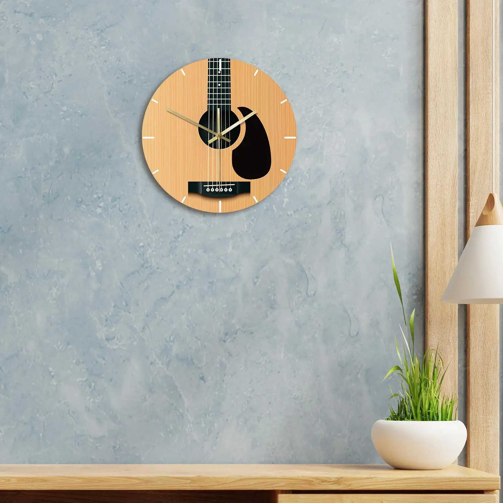 30cm Guitar Wall Clock Music Hanging Instrument Wall Art Home Decor No Ticking for Bedroom Living Room Gift C251126