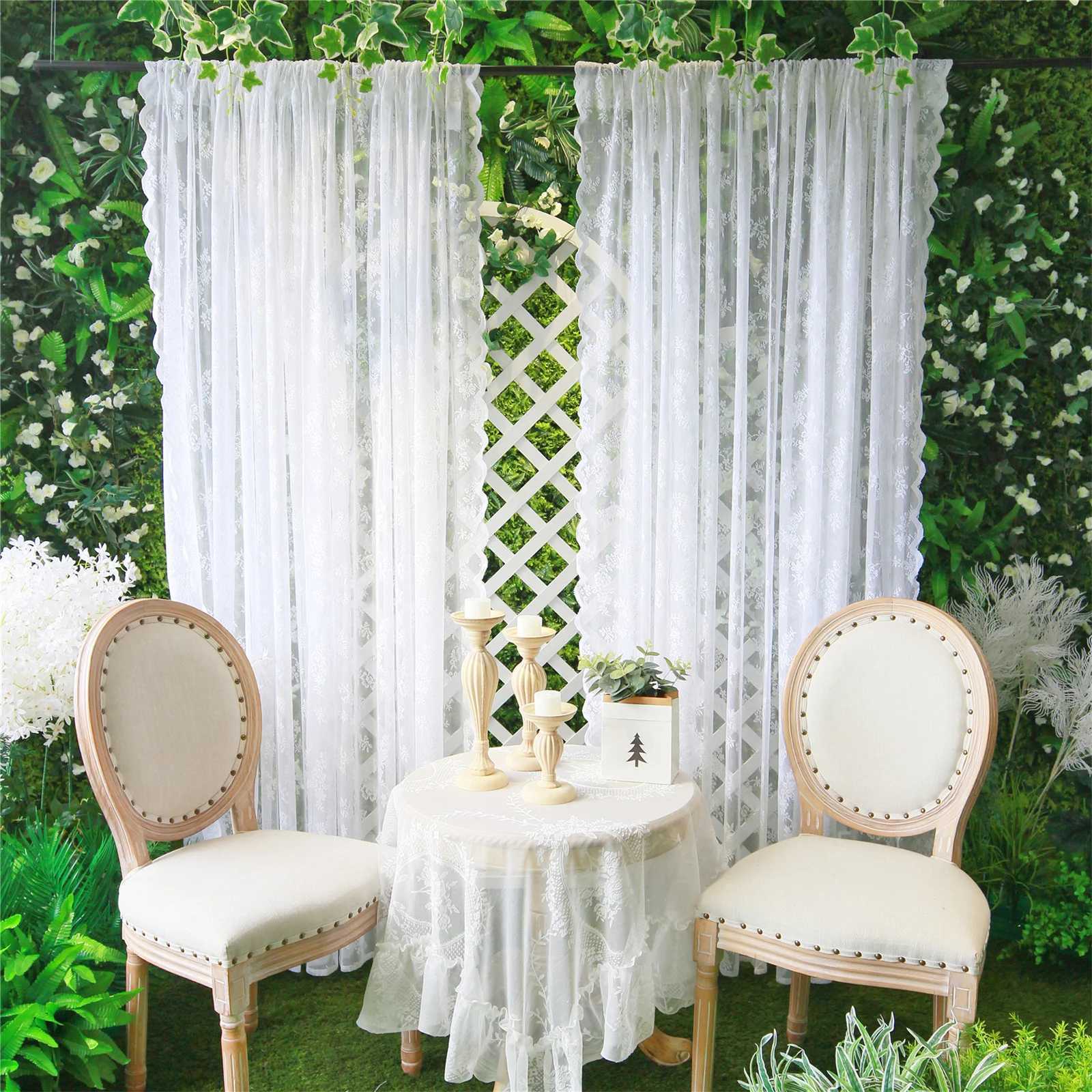 Christmas White Floral Lace Sheer Rod Pocket Curtain Panel Semi Transparent Airy Light Filtering For Bedroom Living Room Window Treatment Y251126