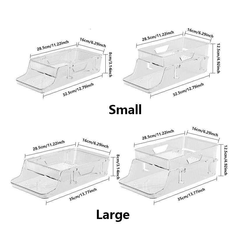 Large Capacity Kitchen Refrigerator Can Storage Rack Dual Layer Foldable Beverage Organizer Automatic Slide Out Boxes Y251126