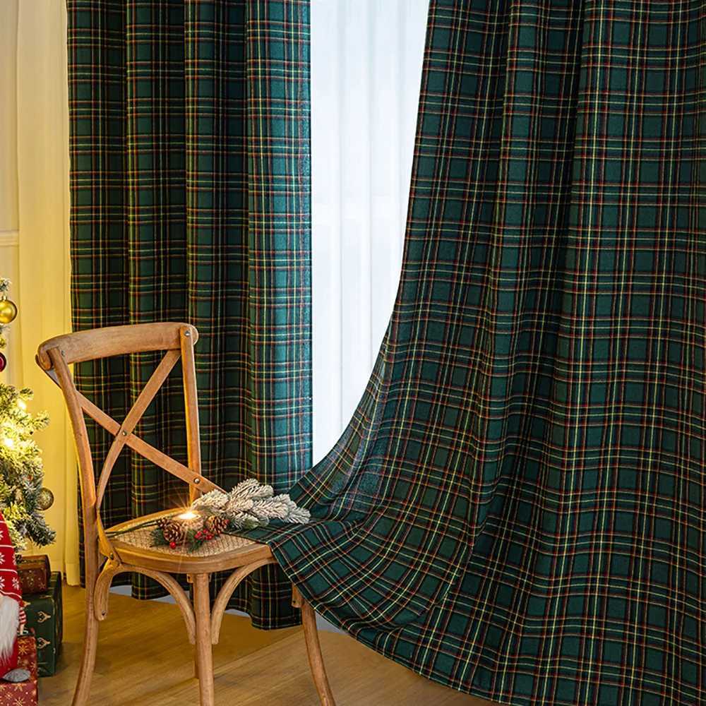 Christmas 1pc Half Blackout Red and Green Checkered Curtain Fabric100 Polyesterhand Washable Modern Style Christmas Curtain Decoration Y251126