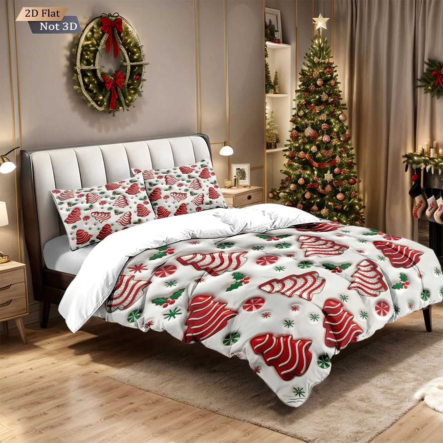 Christmas 3pcs red Christmas tree printed coreless bedding set comfortable multi size bedroom and dormitory duvet covers machine washable Y251126