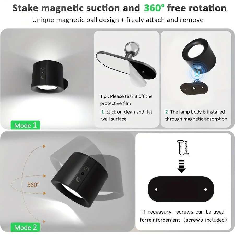 Modern Magnetic LED Wall Lamp Rechargeable 360 Rotation Wireless Remote Control Spotlight For Bedroom Living room decoration M251126