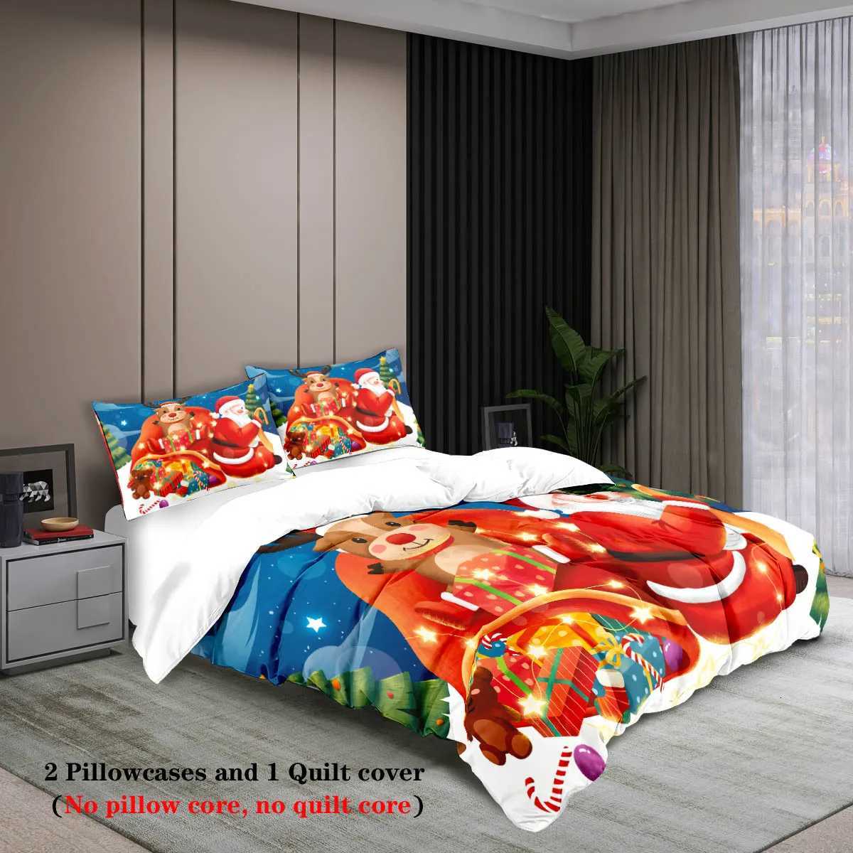 Christmas 3pcs Santa Claus Reindeer Red Printed Coreless Bedding Set Soft and Comfortable Multi Size Dormitory Bedroom Machine Washable Y251126