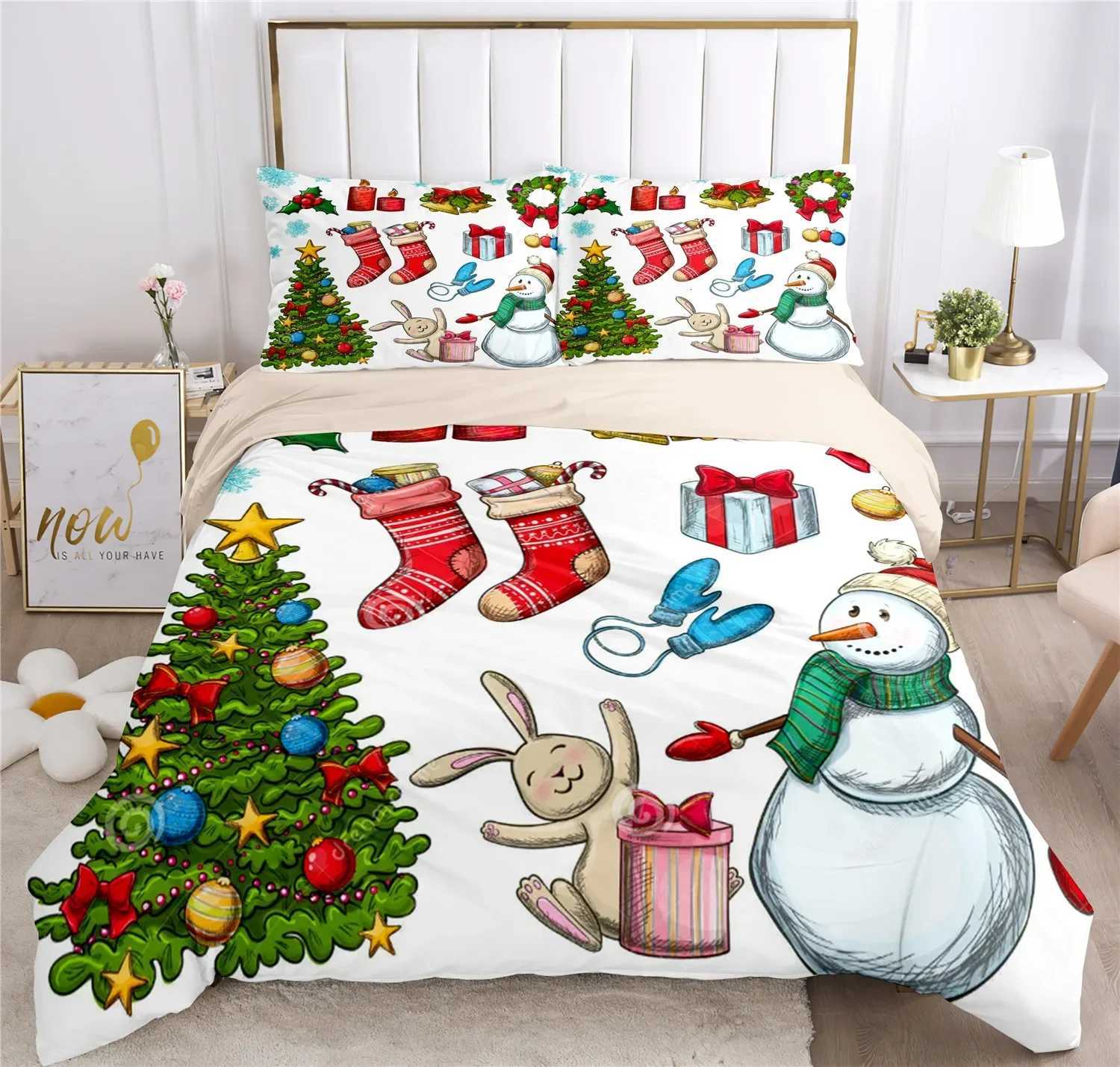 Christmas Happy Christmas Bedding Set 3D Printed Santa Claus Duvet Cover Set King Queen Double Size Kids Bedding Set No Bed Sheet Gifts Y251126