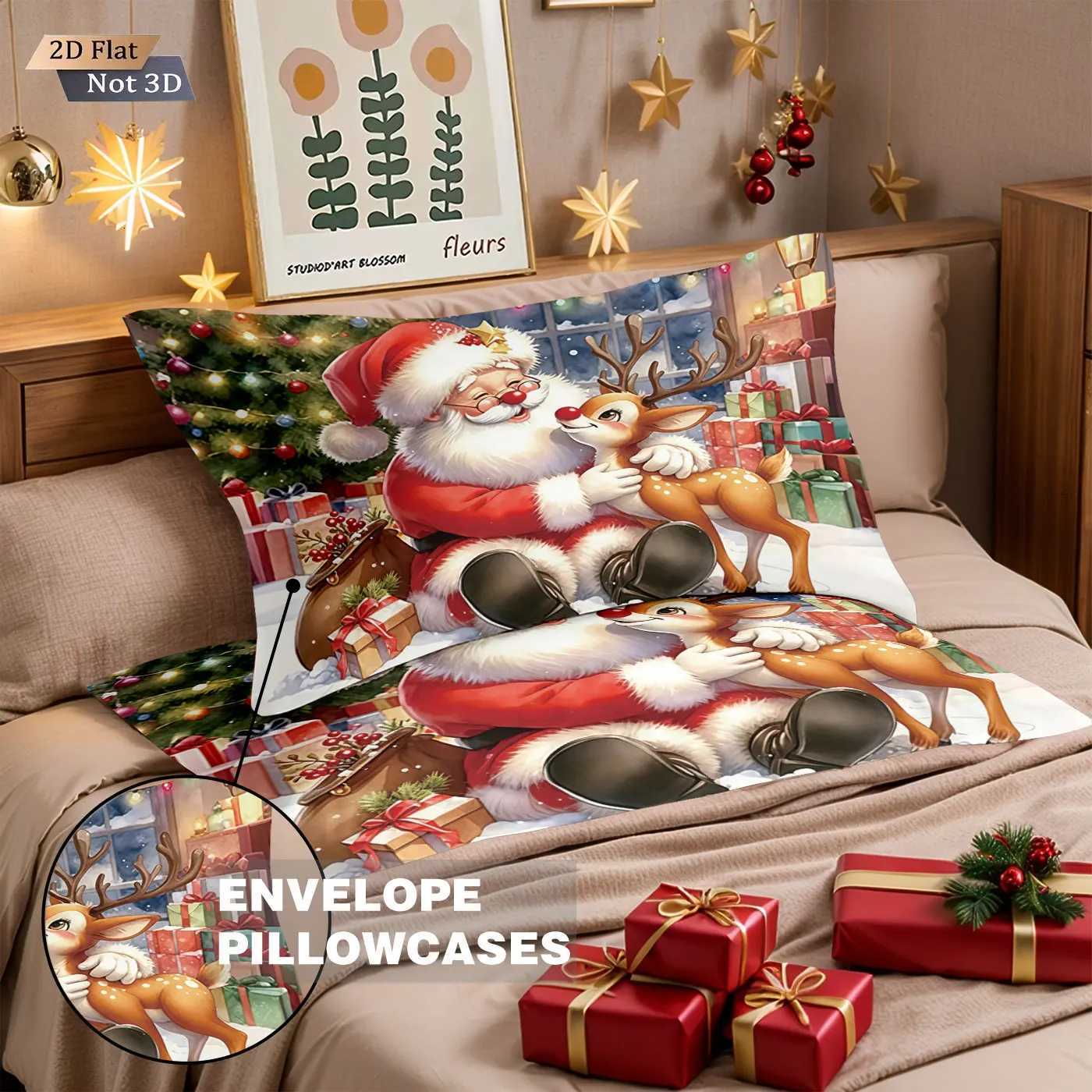 Christmas 3pcs Cartoon Santa Claus Gift Printed Chipless Bedding Set Soft Dormitory Bedroom Multiple Sizes Machine Washable Y251126