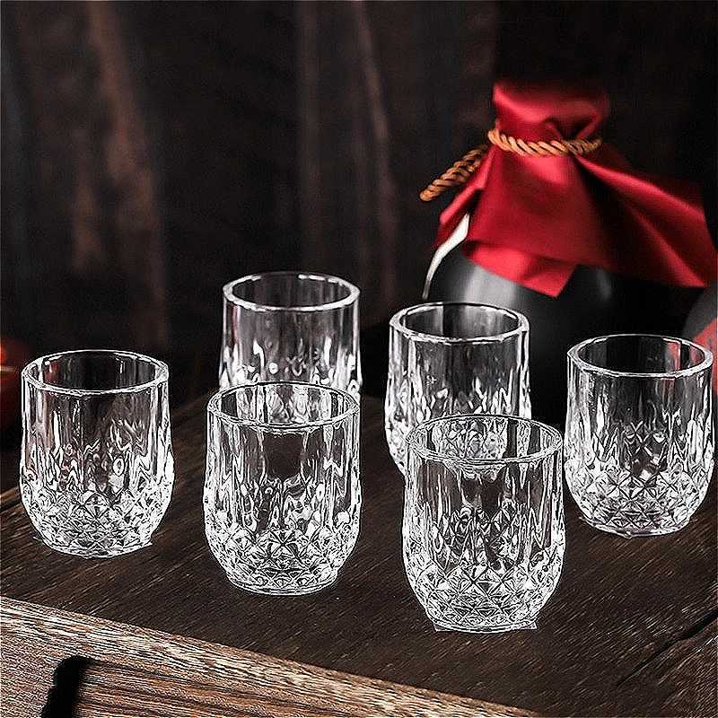 2pcs Sets Luxury Wine Glasses Creative Carved Whiskey Glass Party Exquisite Transparent Glass Cup Water Bottle Bar Accessories C251126