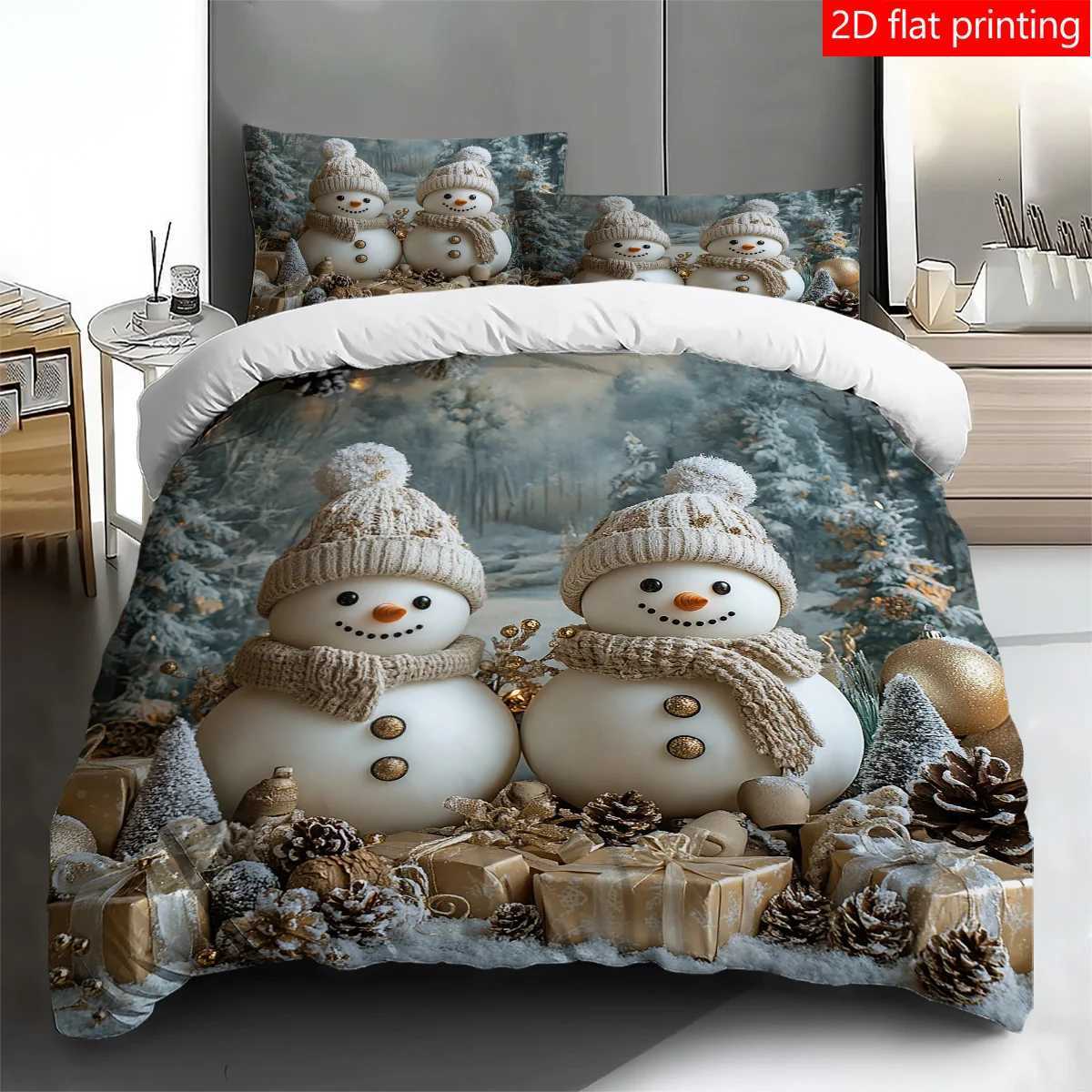 Christmas 3PCS Christmas Snowman Pattern Printed Quilt Cover set high-definition printed bedding set 1 quilt cover 2 pillowcases withou Y251126