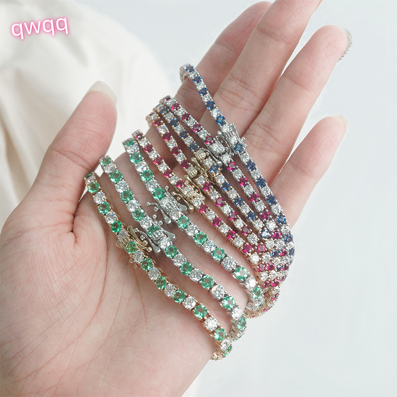 14k Solid Stock Wholesale Beautiful Round Brilliant Fancy Cut Lab Grown Ruby Sapphire Moissanite Stones Tennis Bracelet