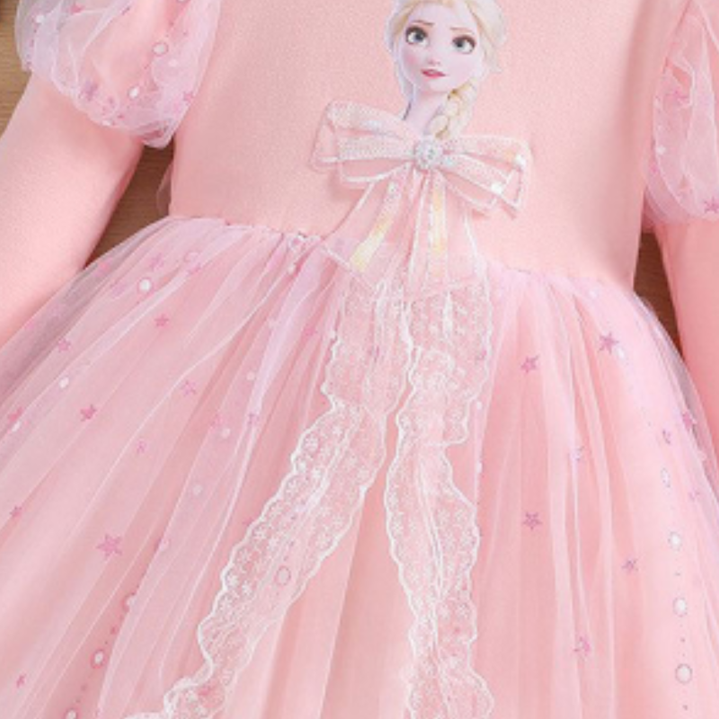 Disney designer children's clothing long-sleeved princess dress beach dress A-line skirt birthday dress for girls Frozen Elsa dress puffy dress C