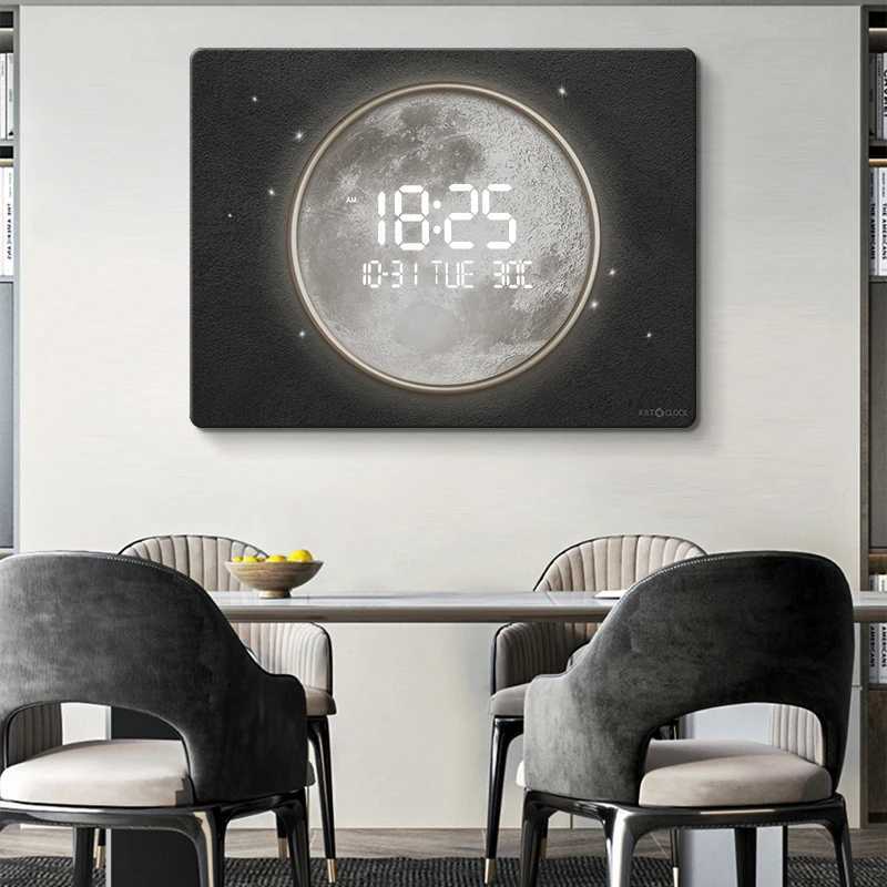 Large Size Digital Wall Clock with LED LightThe Moon Pattern Muted Quartz Wall Clock for Home Decoration C251126