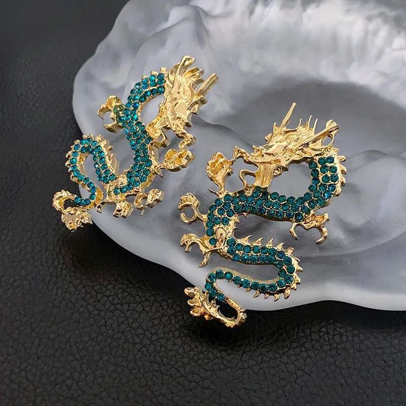 Inlaid Rhinestone Dragon For Women Vintage Ancient Fashion Drop Earrings Statement Jewelry Wholesale